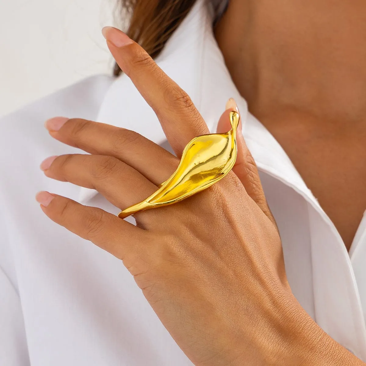 Abstract Gold Silver Plated Leaf Double Finger Ring