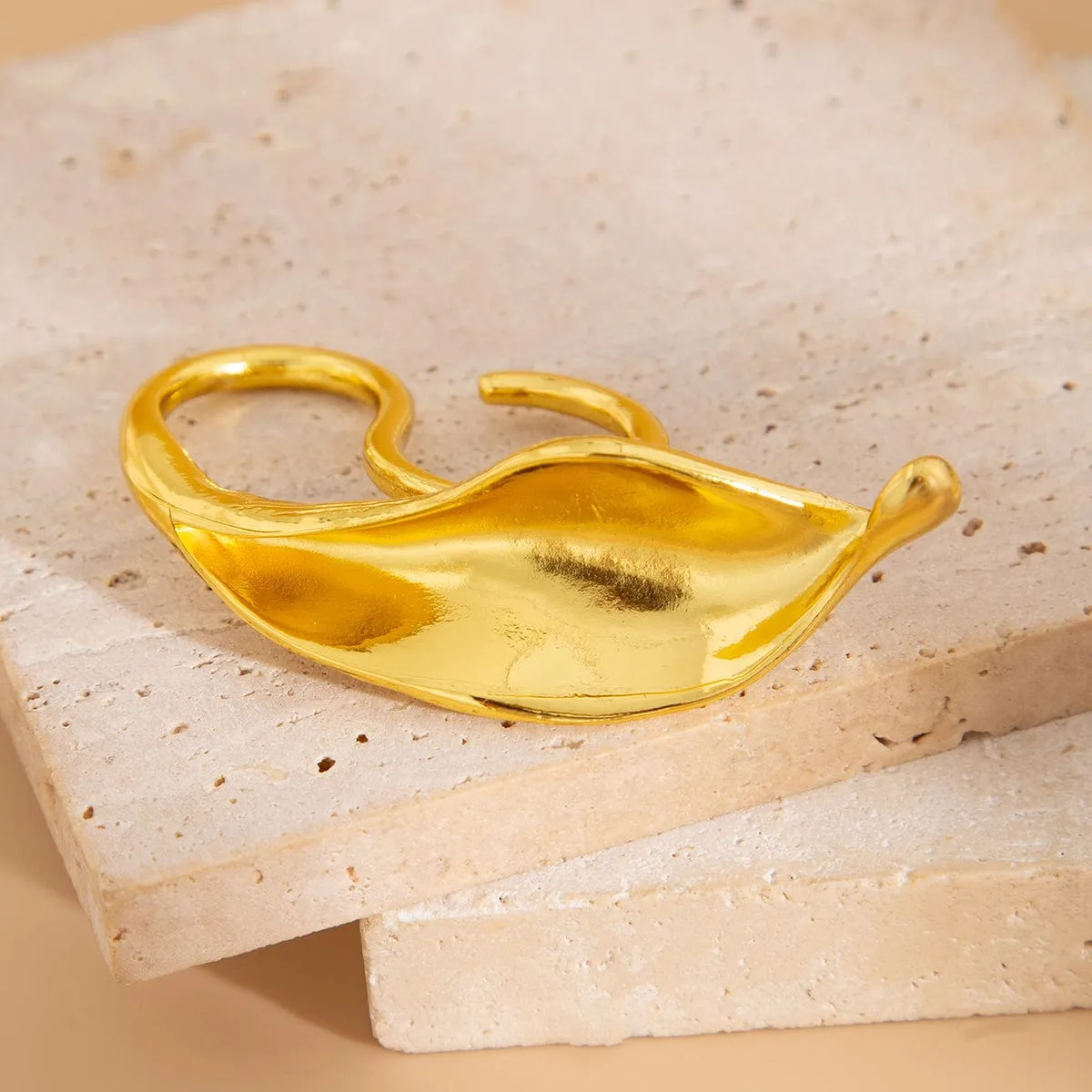 Abstract Gold Silver Plated Leaf Double Finger Ring