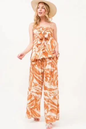 And The Why Smocked Tied Waist Abstract Print Wide Leg Pants