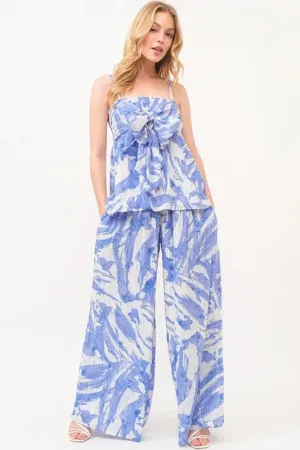 And The Why Smocked Tied Waist Abstract Print Wide Leg Pants