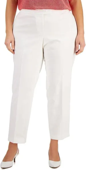 Anne Klein Plus Bowie Cotton Stretch Straight Leg Pants Bright White 24W