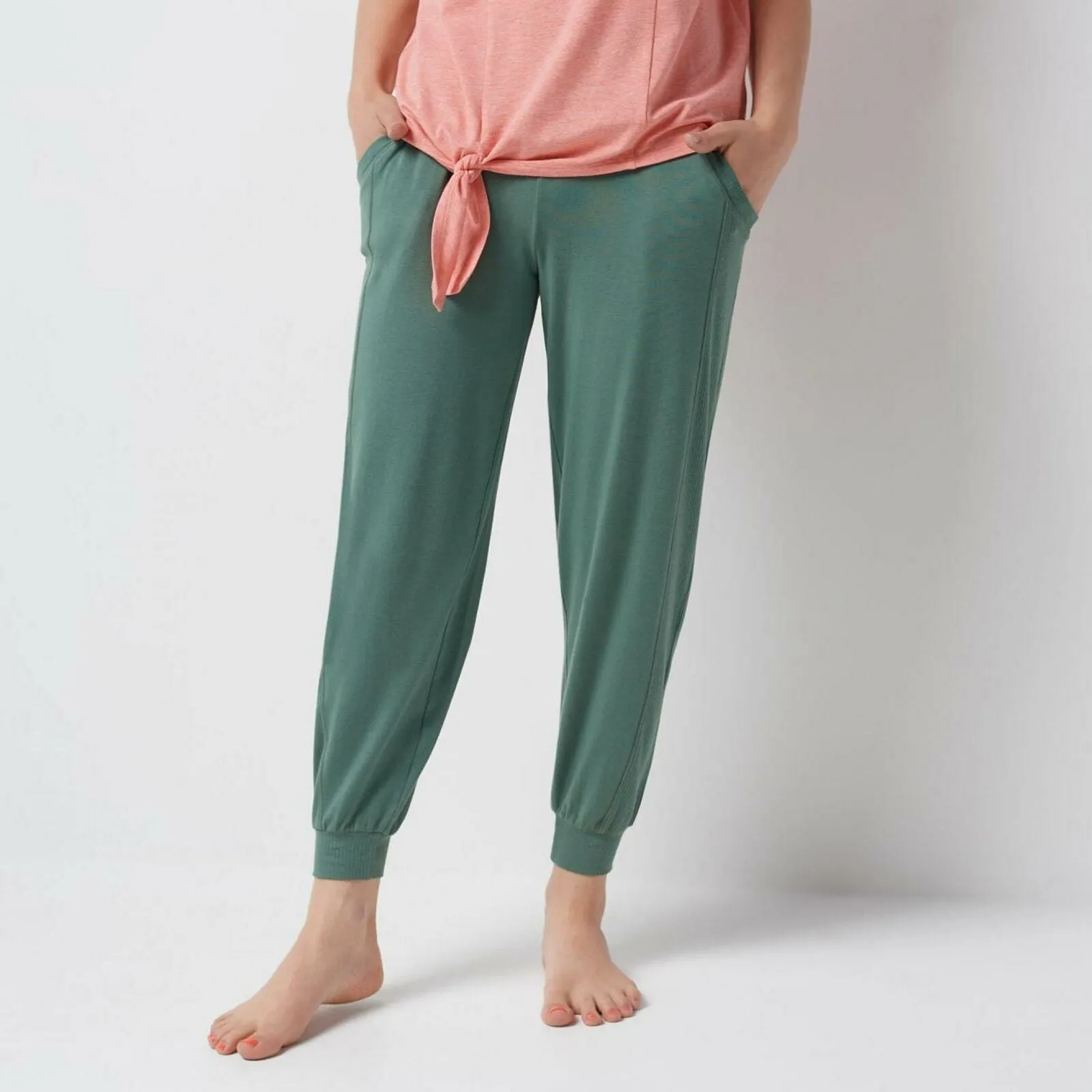 AnyBody Women's Cozy Knit Ribbed Jogger Pants Duck Green Small