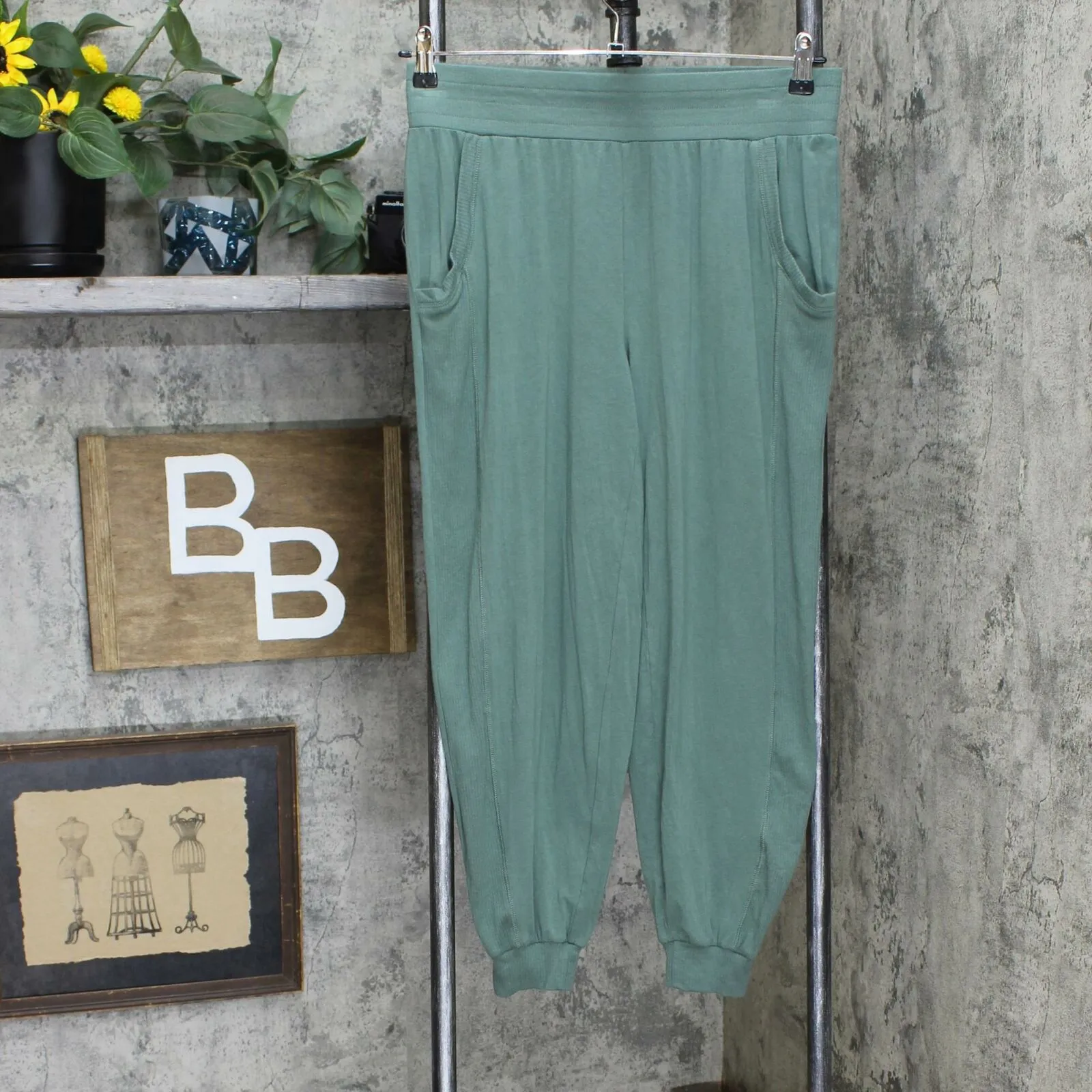 AnyBody Women's Cozy Knit Ribbed Jogger Pants Duck Green Small
