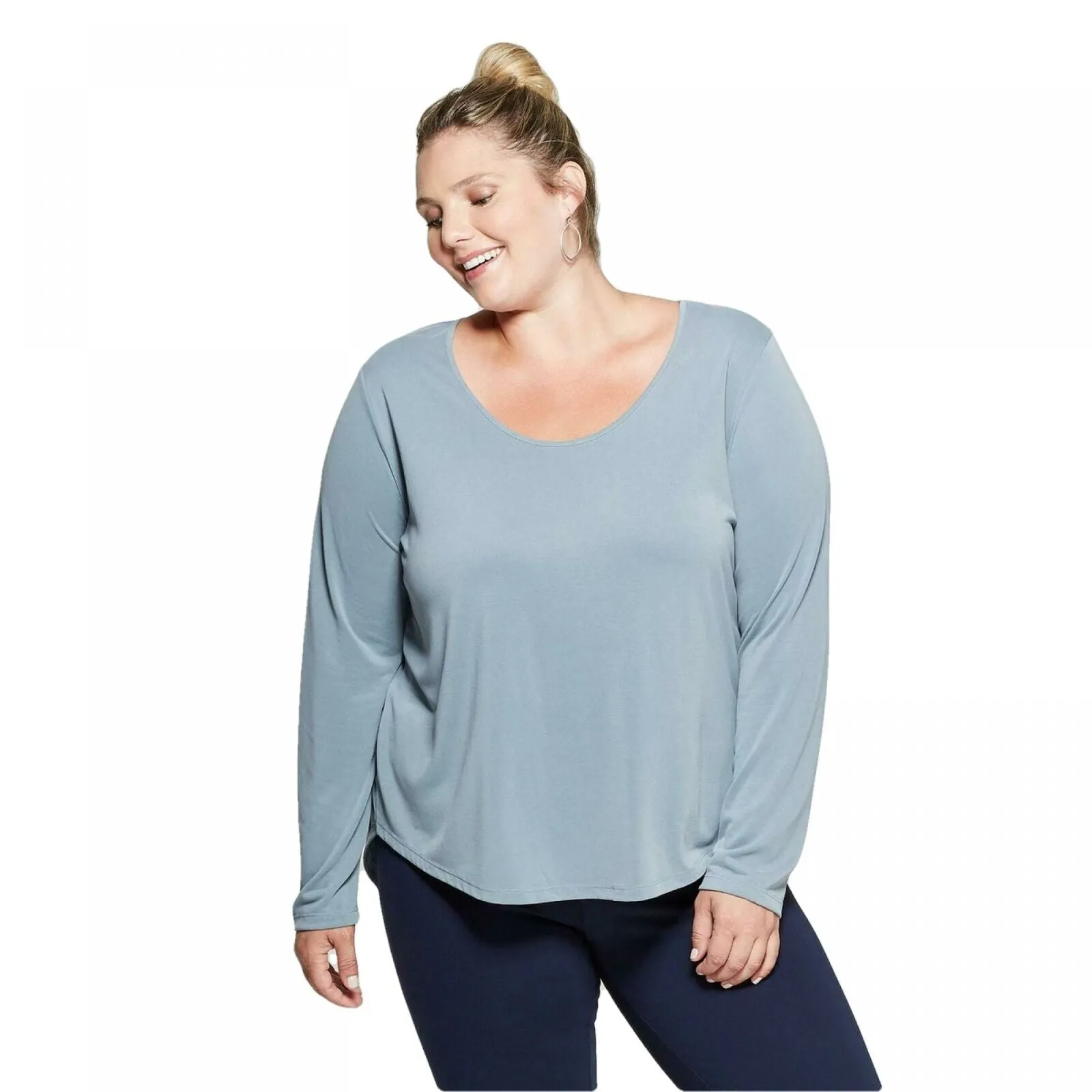 Ava & Viv Women's Plus Size Long Sleeve Scoop Neck Sandwash Top