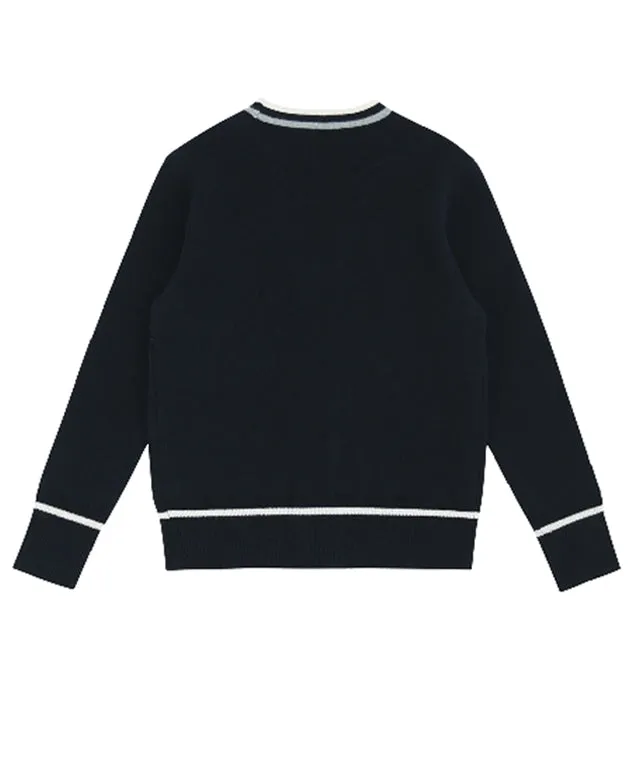 AVEN Wool Zip-Up Knit Cardigan - Navy