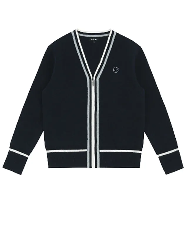 AVEN Wool Zip-Up Knit Cardigan - Navy