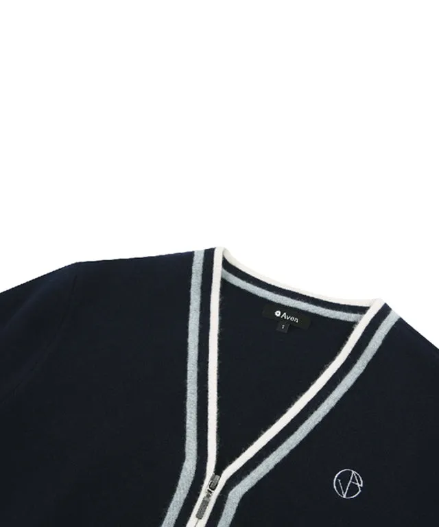 AVEN Wool Zip-Up Knit Cardigan - Navy