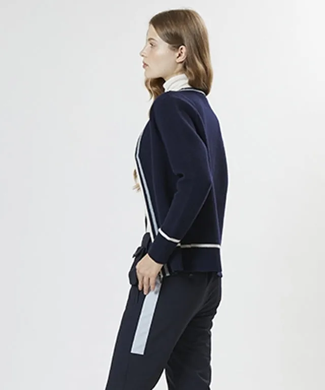 AVEN Wool Zip-Up Knit Cardigan - Navy