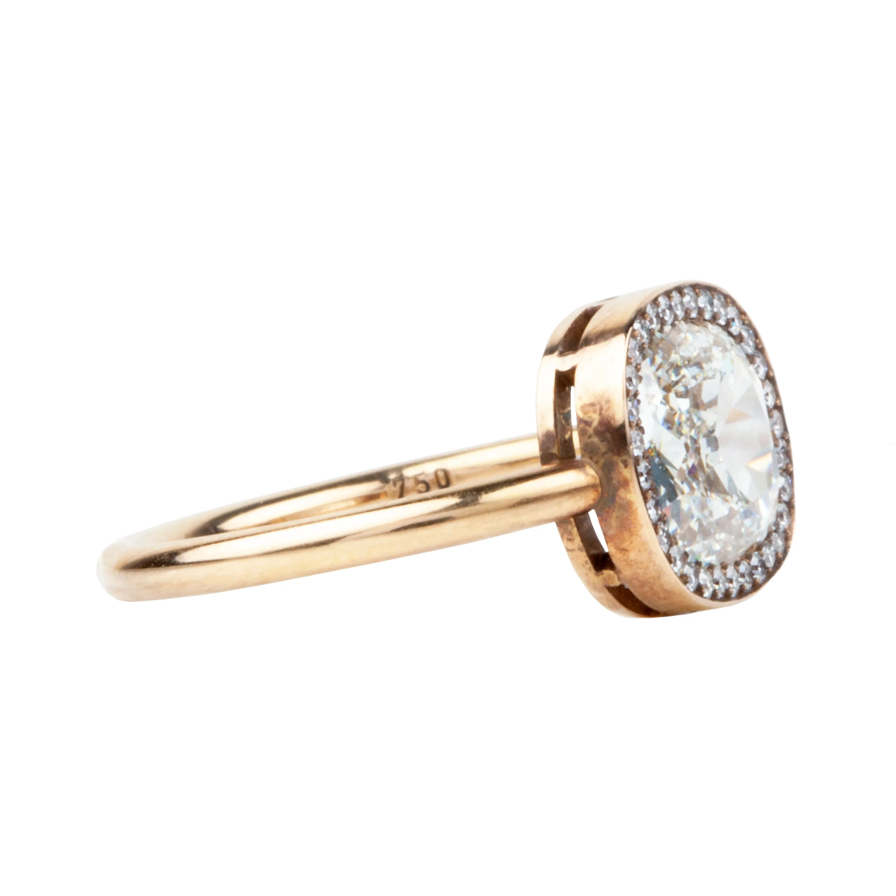 Bell & Bird cushion Cut Diamond Cluster Ring