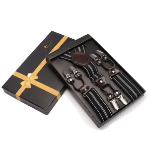 Black Grey Dual Clip On Elastic suspenders for Men - Adjustable Y Straps For Work Pants