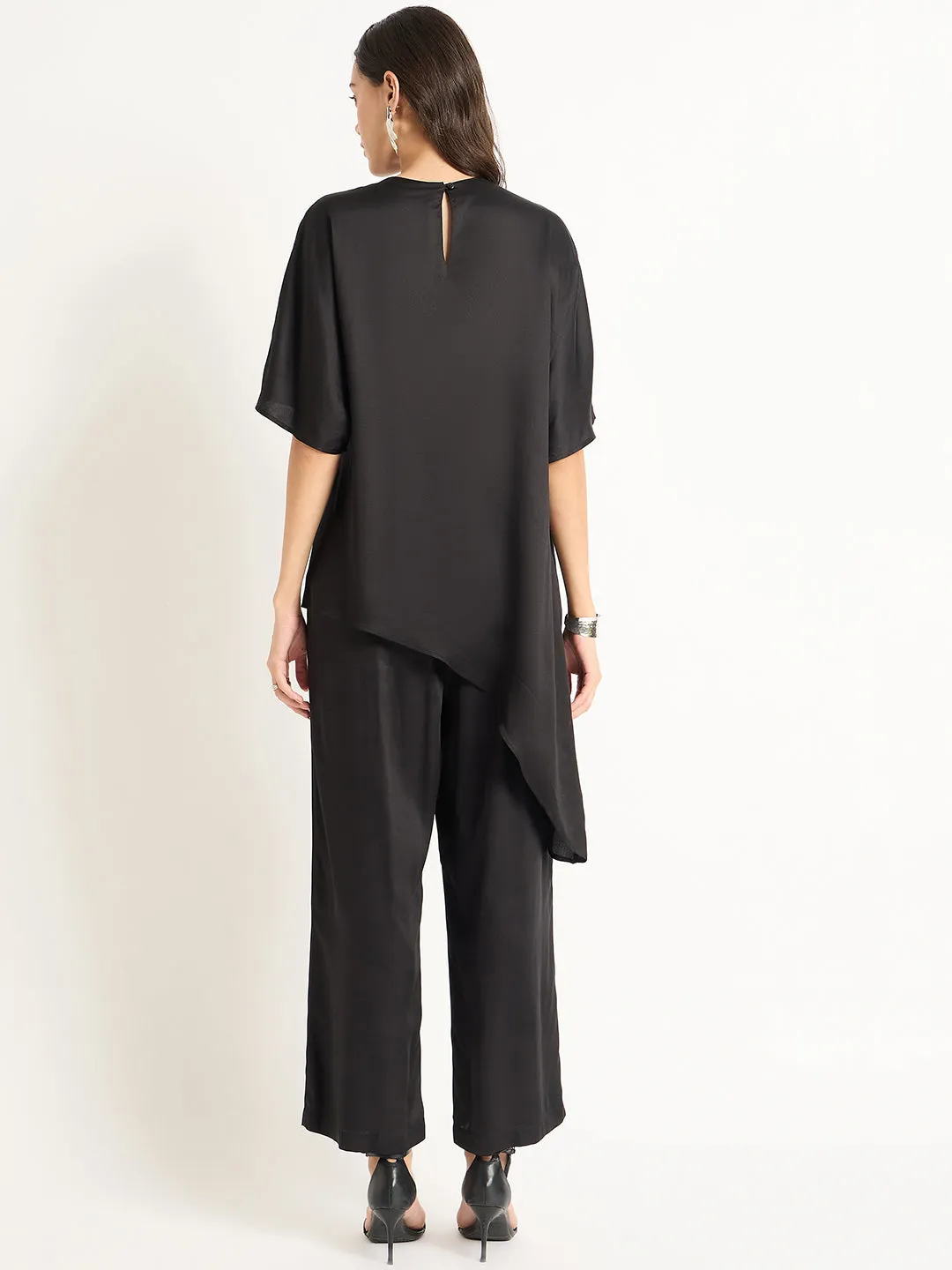 Black Satin Asymmetric Co-Ord Set