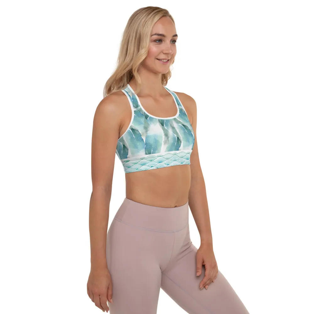 Blue and Green Watercolor Brushstrokes - Padded Sports Bra