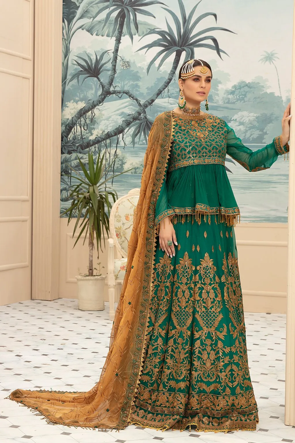 Bottle Green Designer Bridal Dress Best For Wedding # CA103
