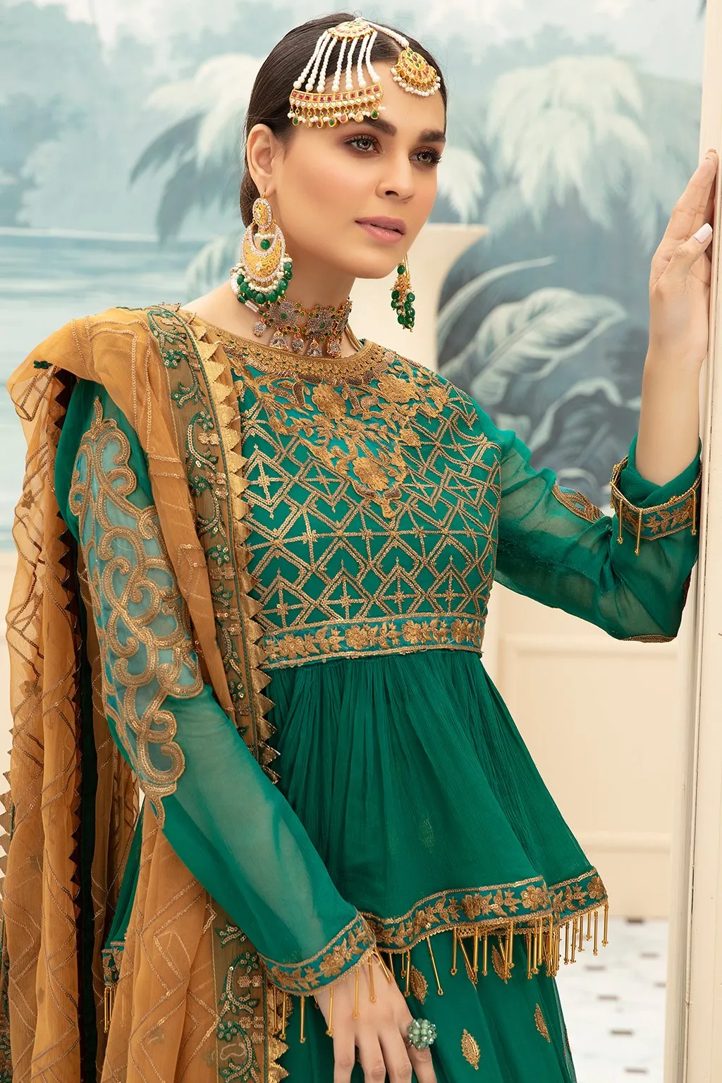 Bottle Green Designer Bridal Dress Best For Wedding # CA103