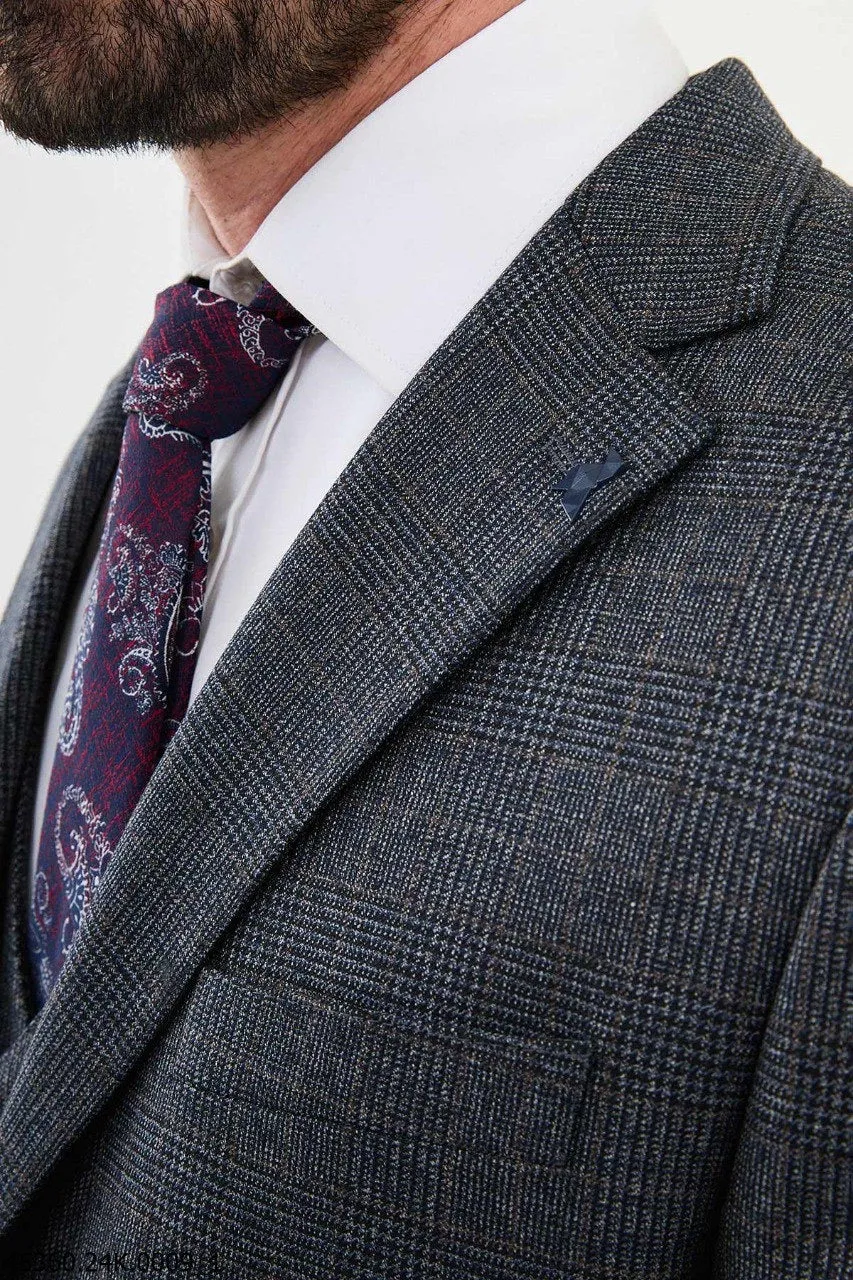 Brabion Diego Navy Blue 3 Piece Glen Check Wool Suit: Timeless Elegance for Every Occasion