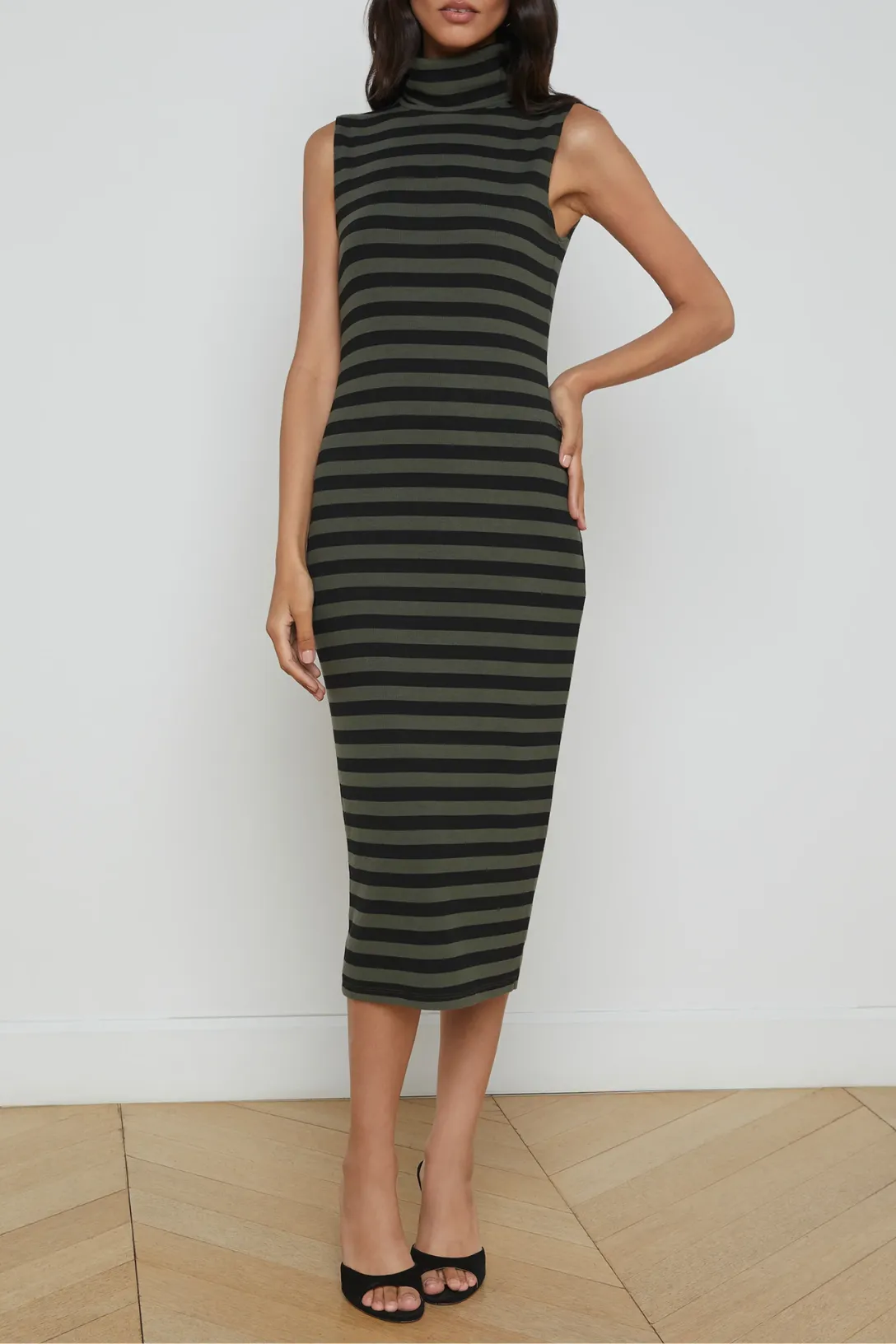 Brita Turtleneck Dress | Black/Army Stripe