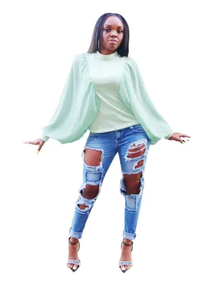 Business as usual- Batwing chiffon sleeve top