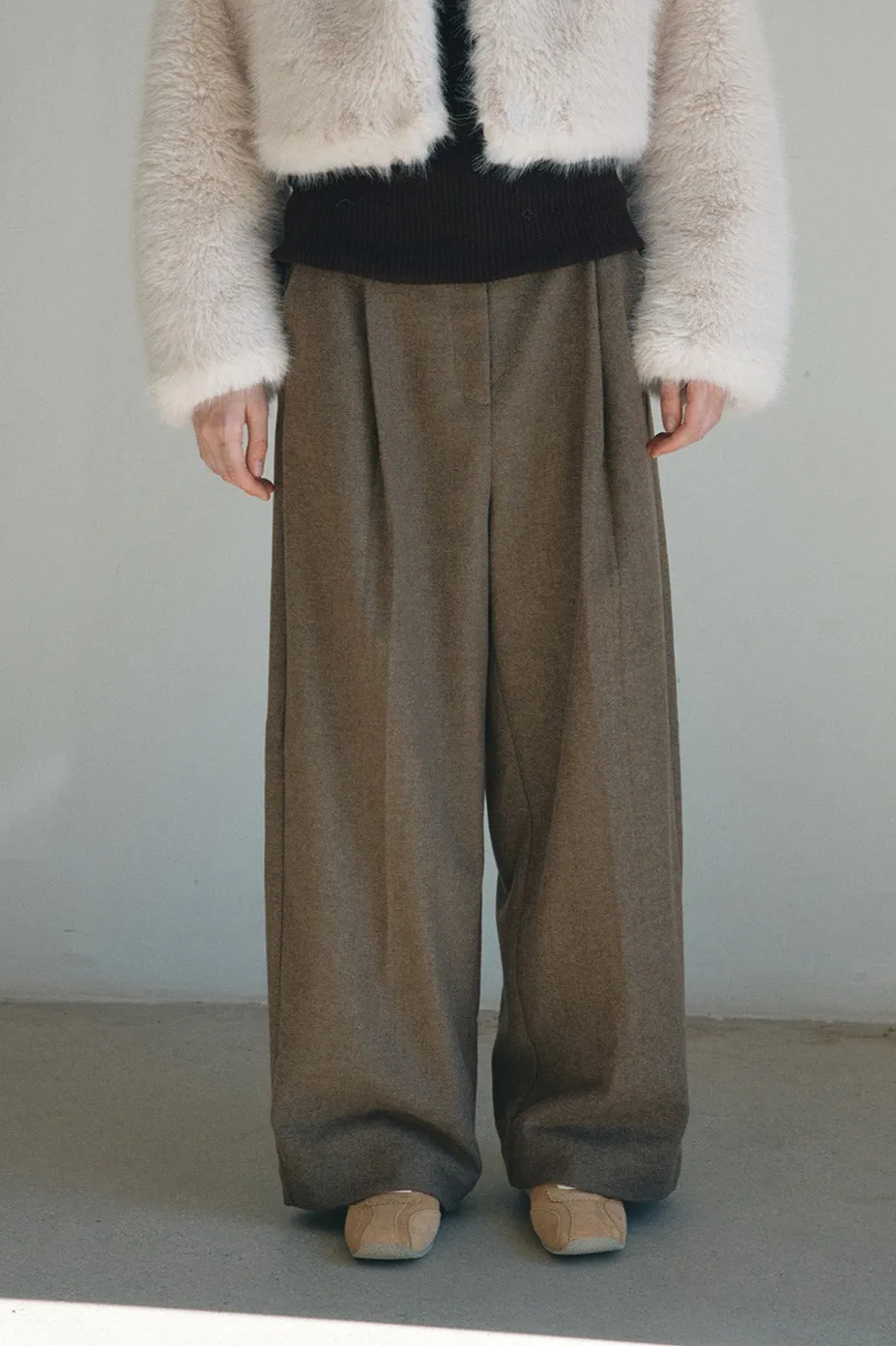 Chic herringbone texture wide-leg pants