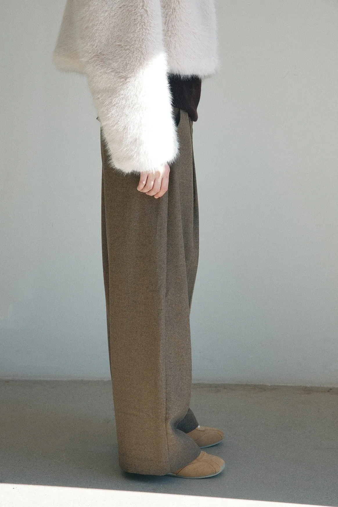 Chic herringbone texture wide-leg pants
