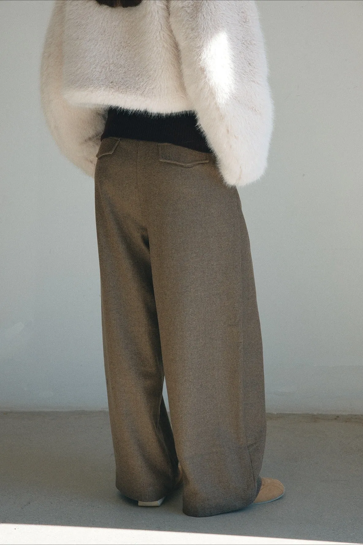 Chic herringbone texture wide-leg pants