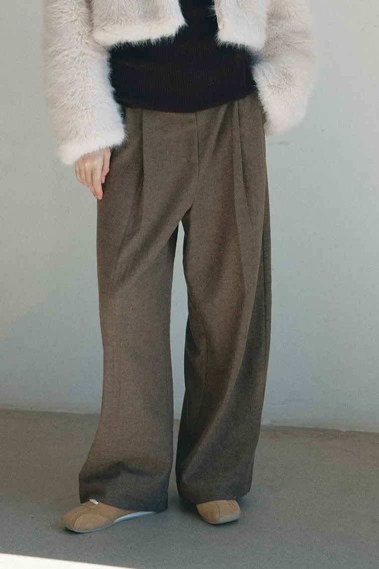 Chic herringbone texture wide-leg pants