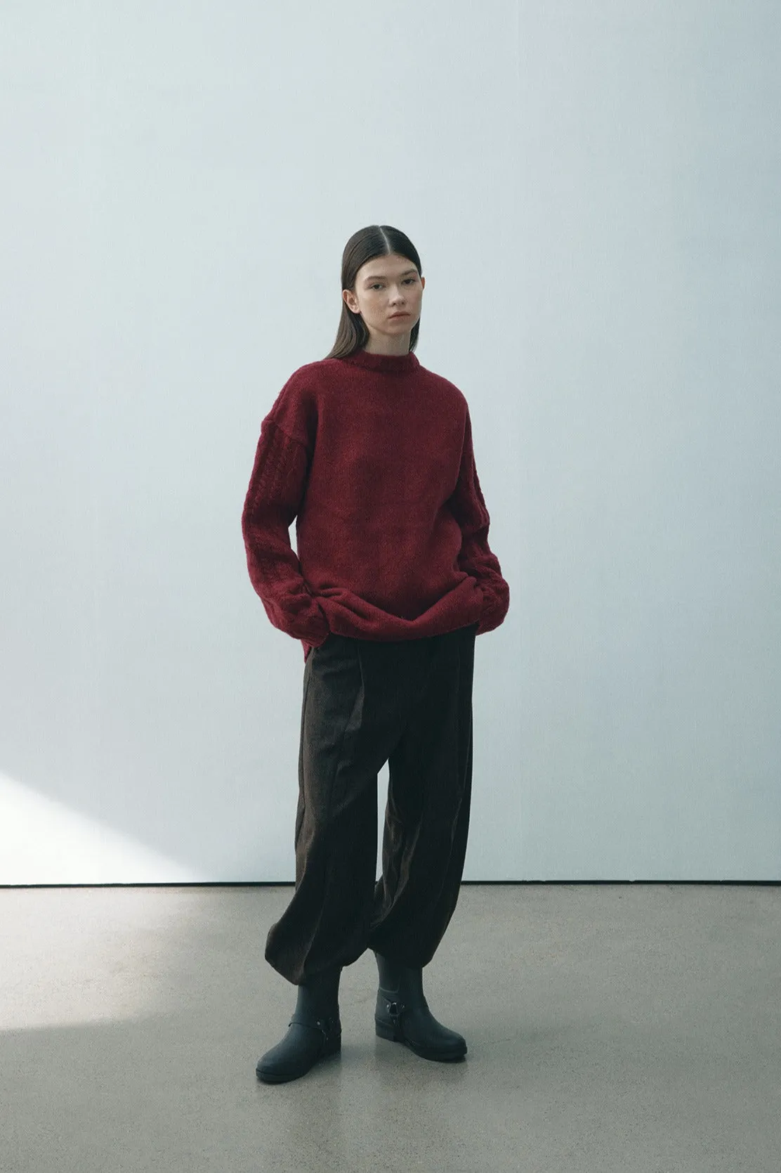Chic herringbone texture wide-leg pants