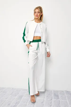 Clara Woven Jacket and Pants Set With Contrast Stripe
