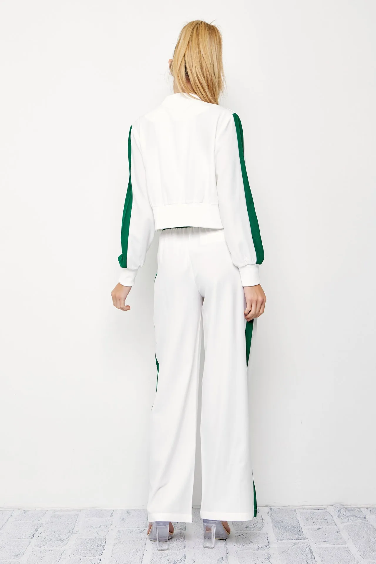 Clara Woven Jacket and Pants Set With Contrast Stripe