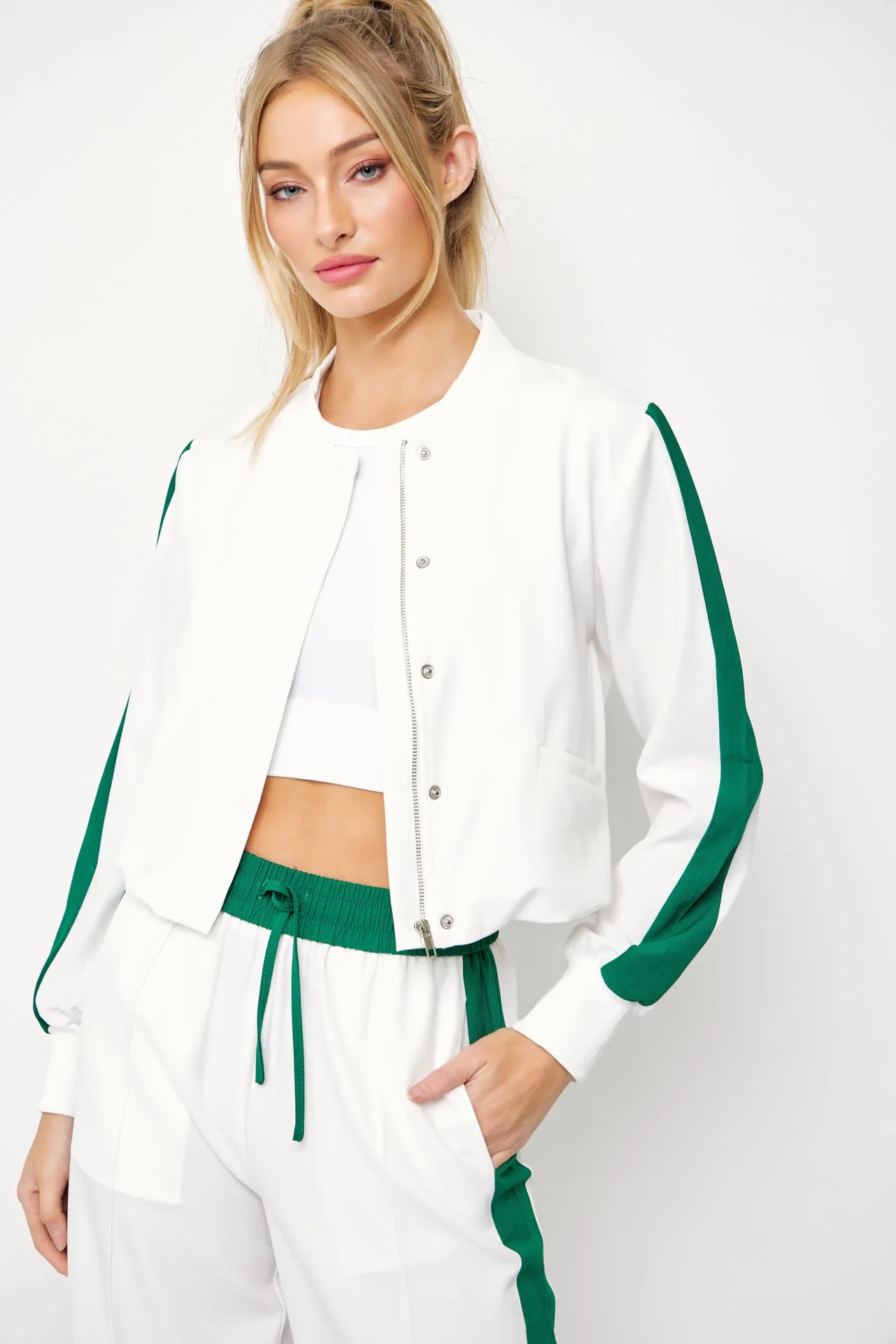Clara Woven Jacket and Pants Set With Contrast Stripe