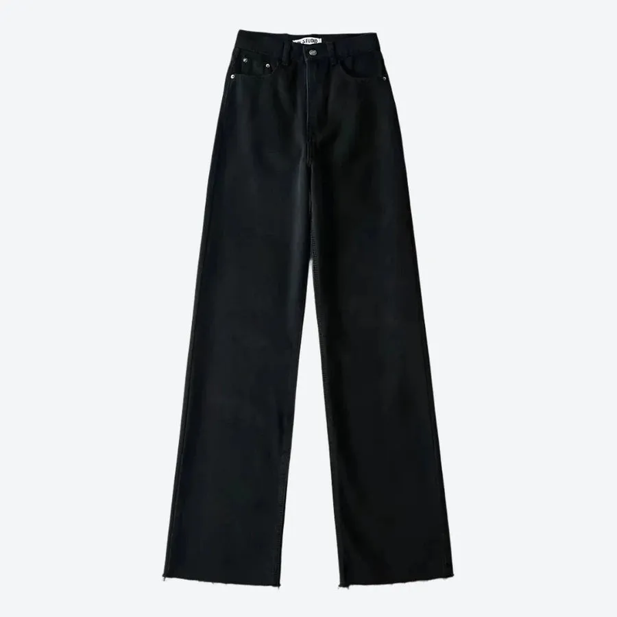 Classic Wide-Leg High-Waist Black Jeans