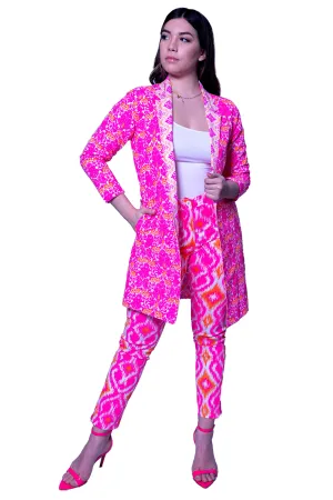 Cotton Printed Open Jacket Pink