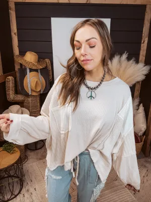 Cream Oversize Mix Fabric Patch Pullover Dolman