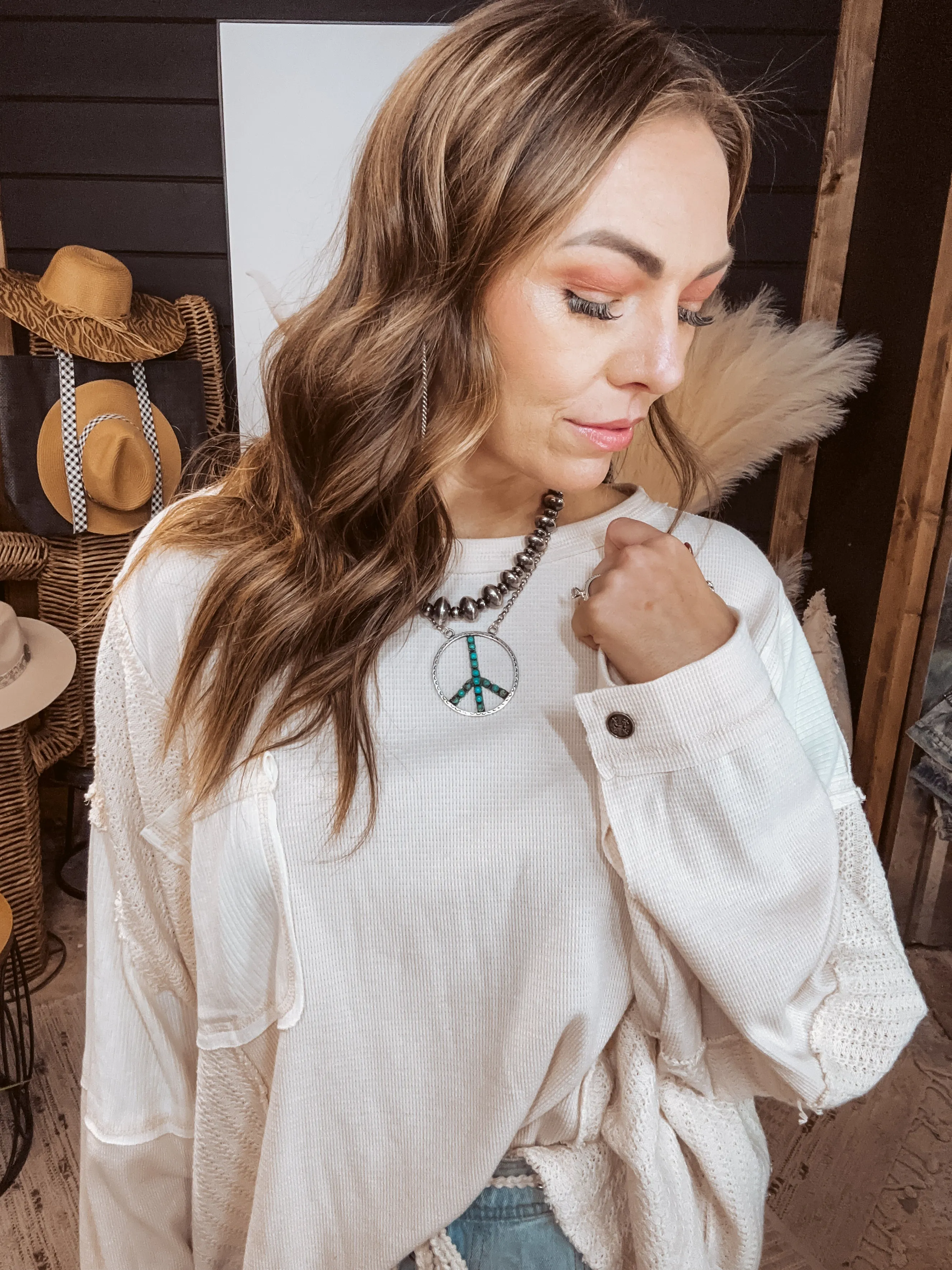Cream Oversize Mix Fabric Patch Pullover Dolman