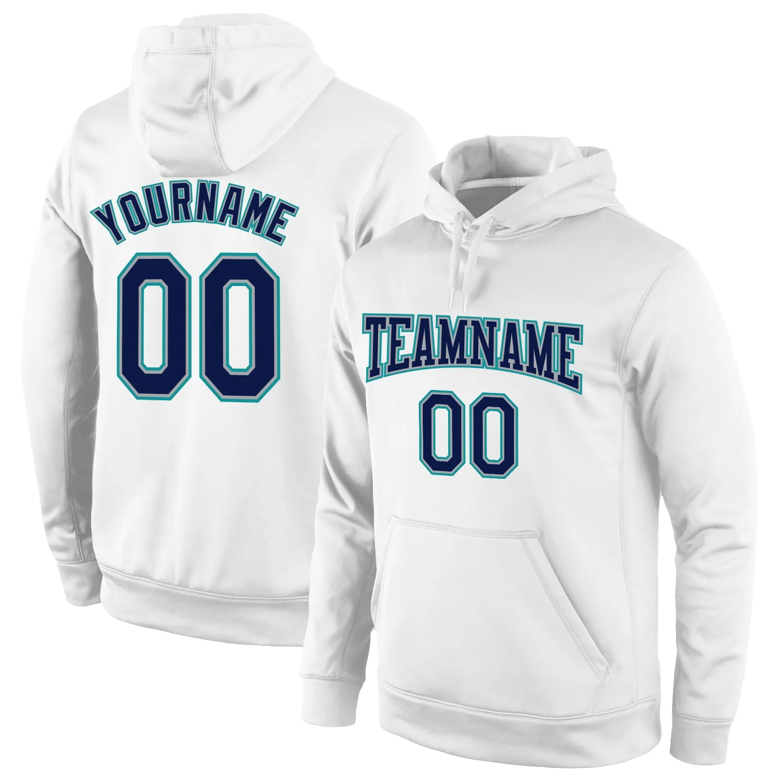 Custom Stitched White Gray-Light Blue Sports Pullover Sweatshirt Hoodie