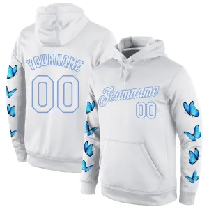 Custom Stitched White White-Light Blue 3D Pattern Design Butterfly Sports Pullover Sweatshirt Hoodie