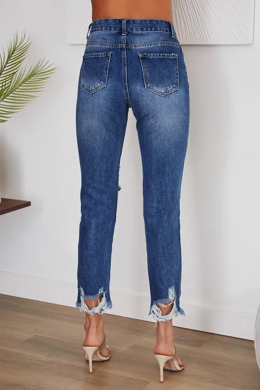 Denim Distressed Hem Ripped Knees Italian Pants 1/15/25 9525