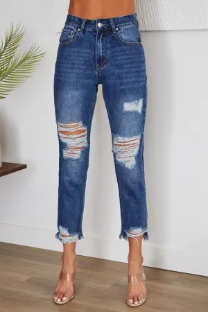 Denim Distressed Hem Ripped Knees Italian Pants 1/15/25 9525