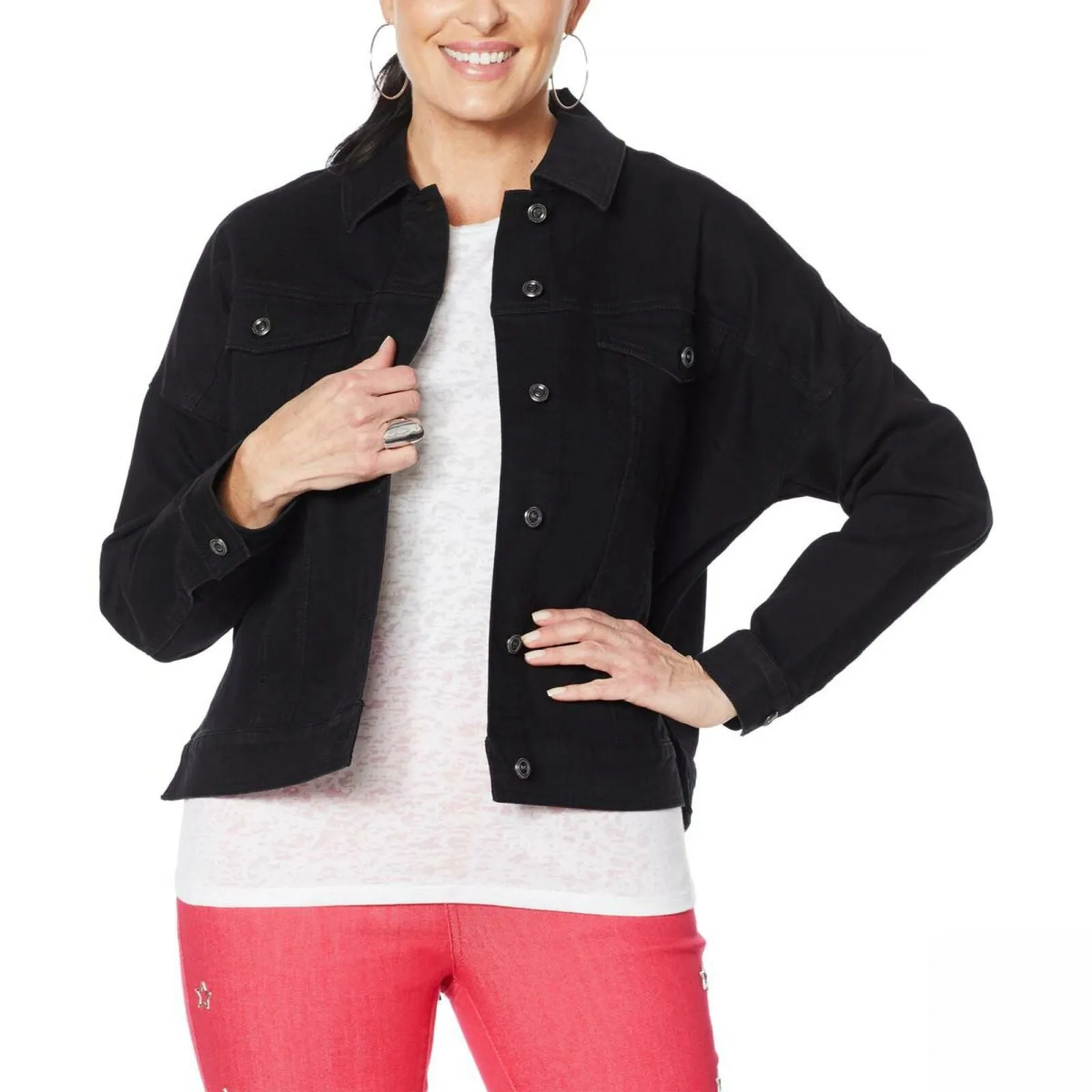 DG2 by Diane Gilman Women's Fringed Star Stretch Denim Jean Jacket
