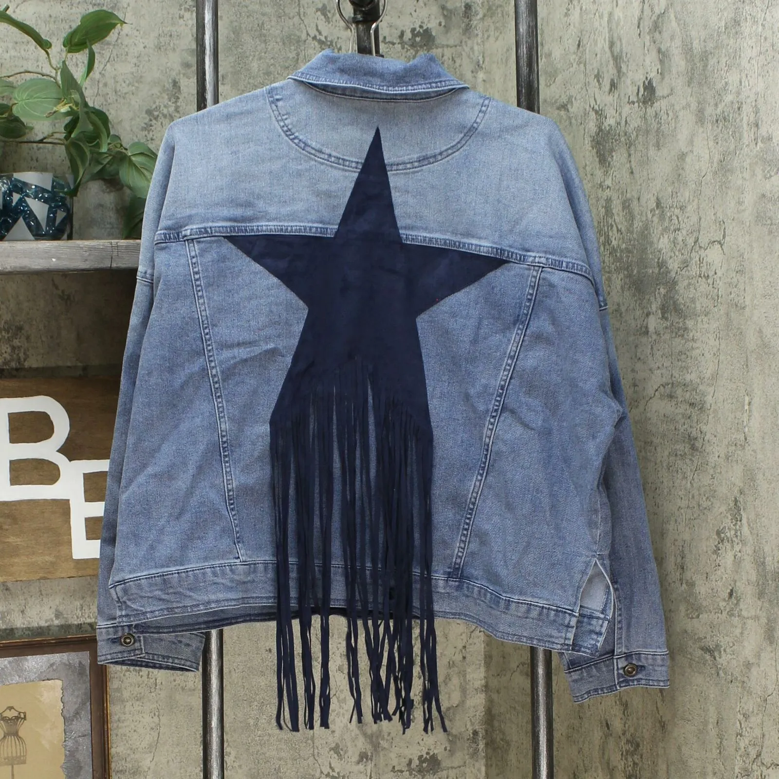 DG2 by Diane Gilman Women's Fringed Star Stretch Denim Jean Jacket