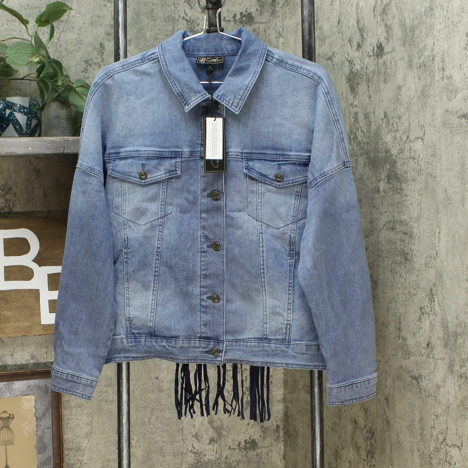 DG2 by Diane Gilman Women's Fringed Star Stretch Denim Jean Jacket