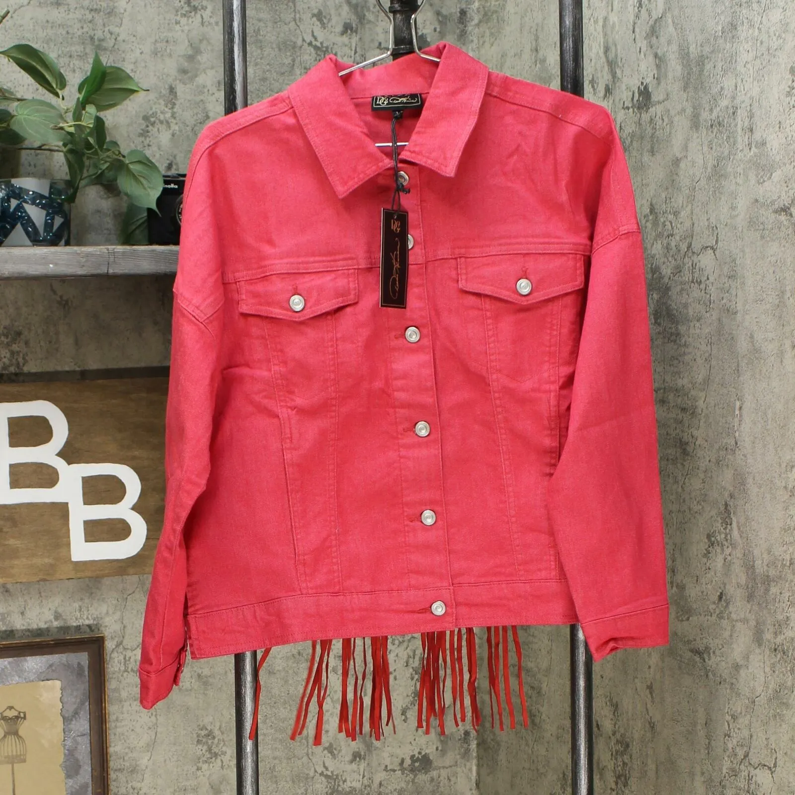 DG2 by Diane Gilman Women's Fringed Star Stretch Denim Jean Jacket