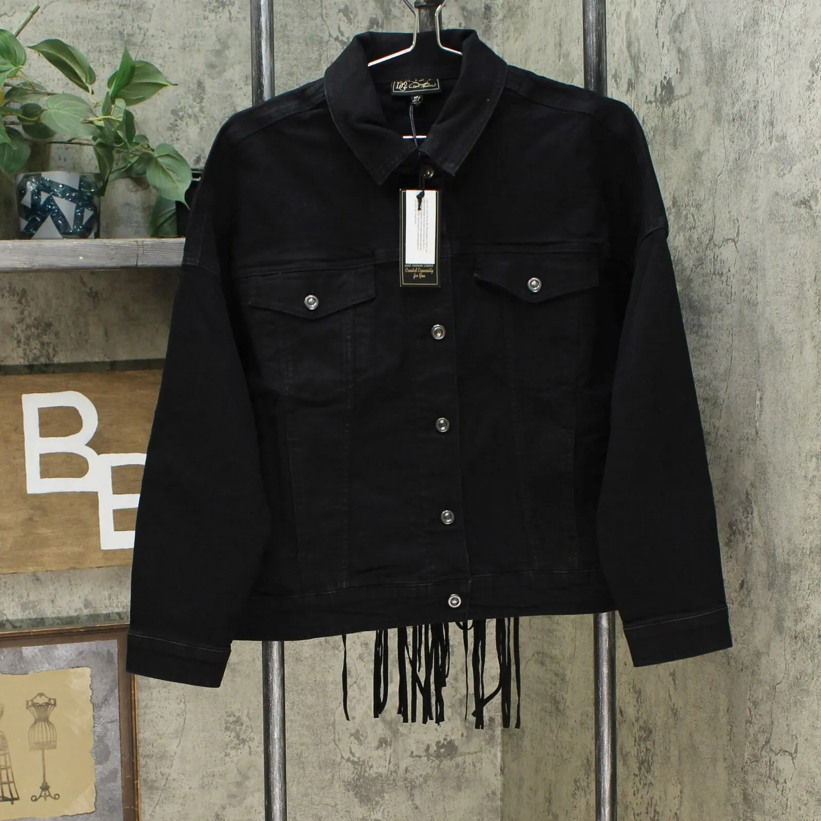 DG2 by Diane Gilman Women's Fringed Star Stretch Denim Jean Jacket