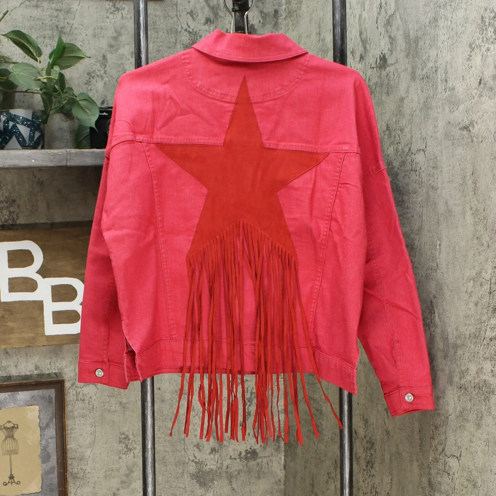 DG2 by Diane Gilman Women's Fringed Star Stretch Denim Jean Jacket