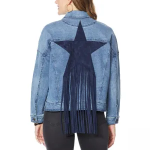 DG2 by Diane Gilman Women's Fringed Star Stretch Denim Jean Jacket