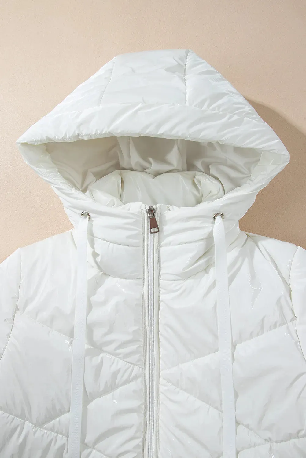 Drawstring Zip Up Hooded Winter Coat