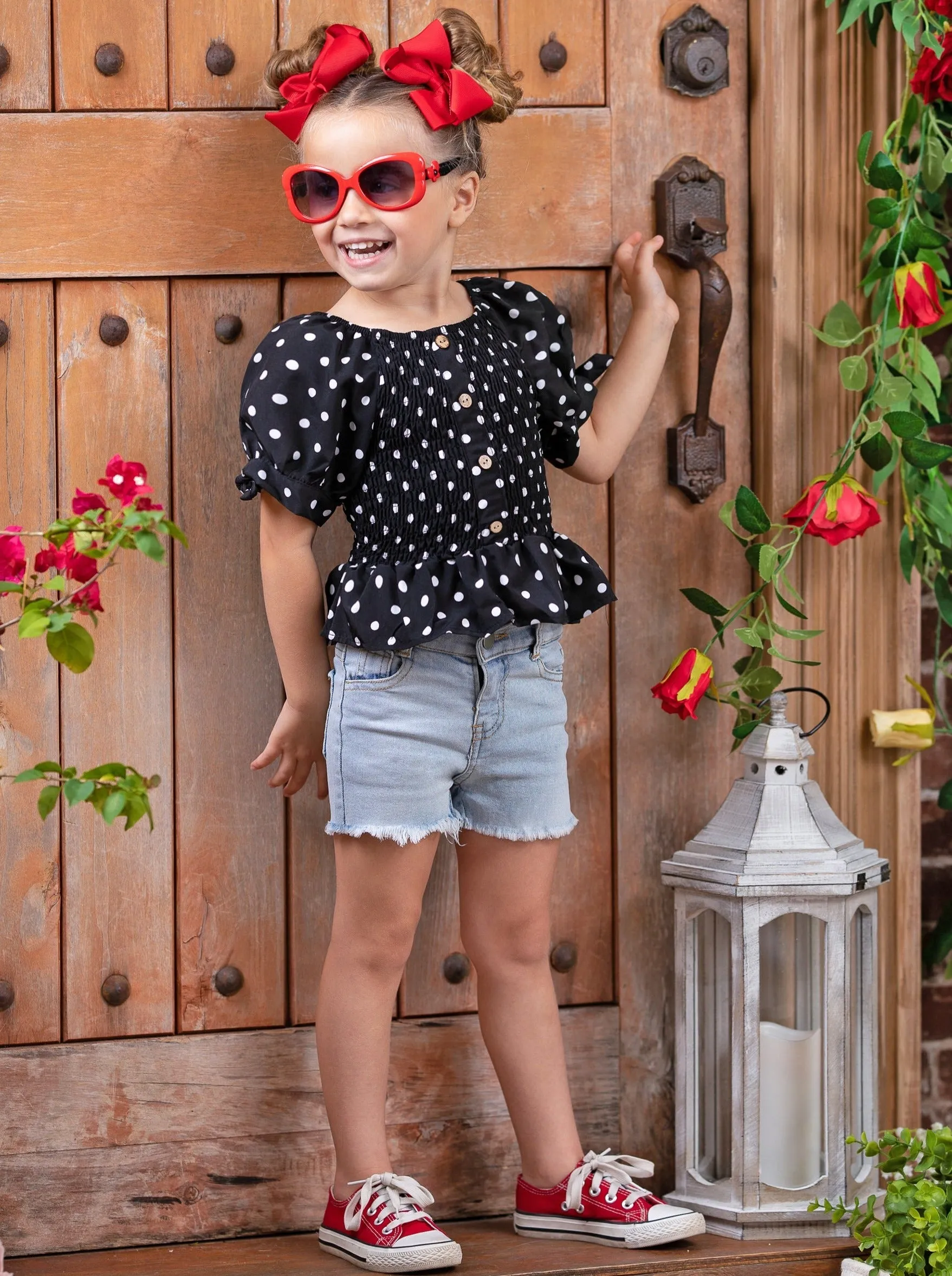 Drop It Like It's Dot Denim Shorts Set