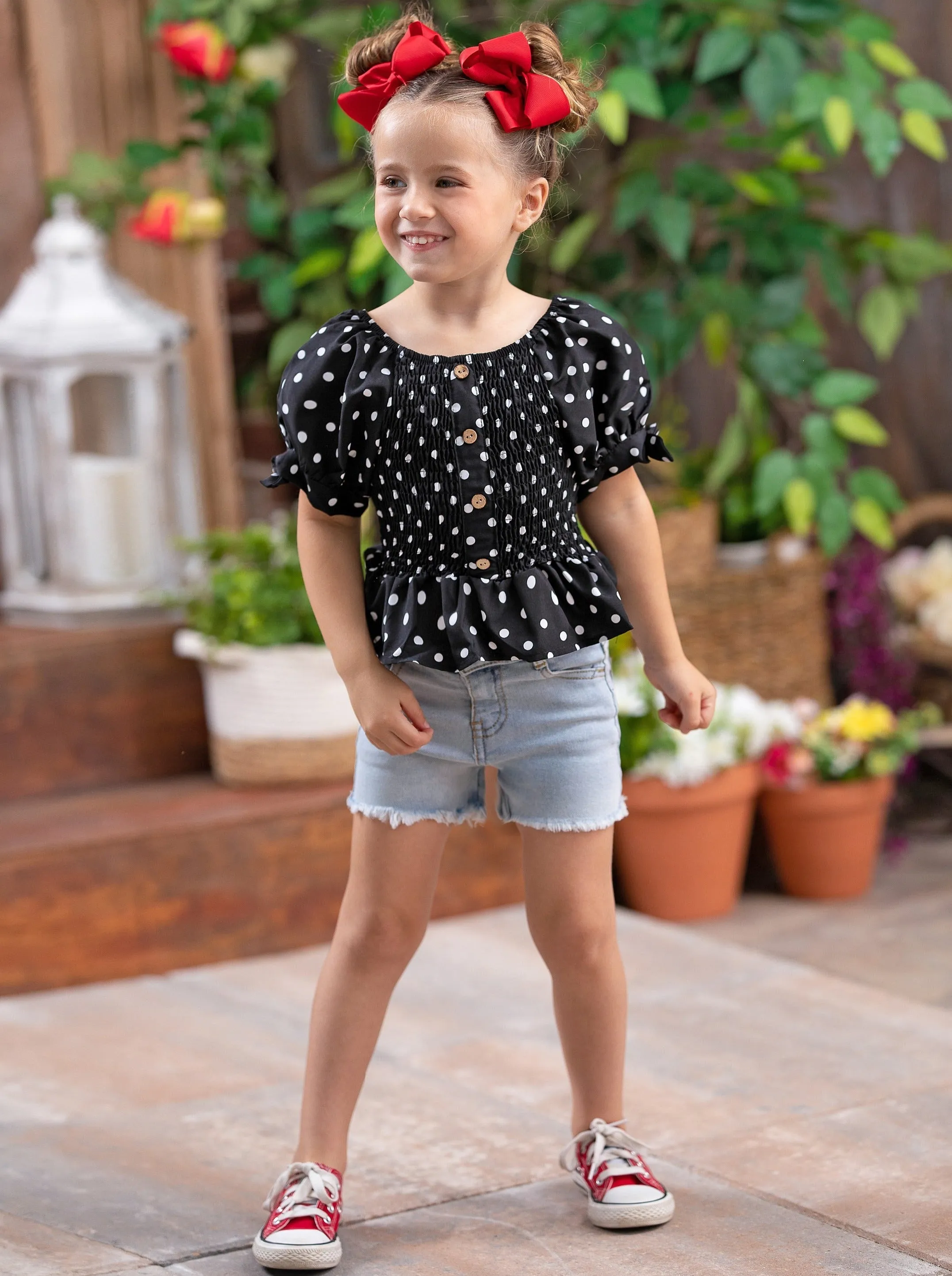 Drop It Like It's Dot Denim Shorts Set