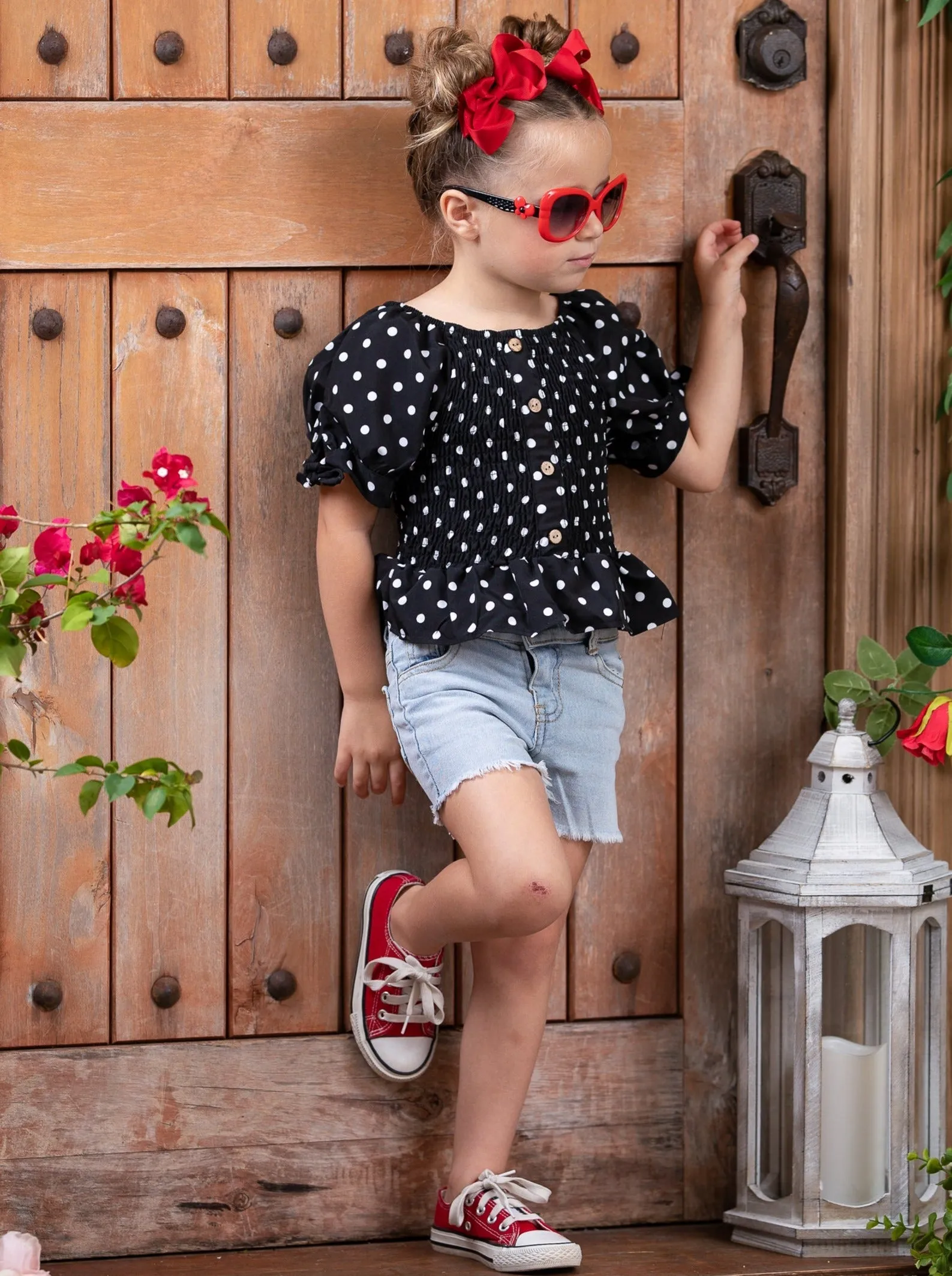 Drop It Like It's Dot Denim Shorts Set