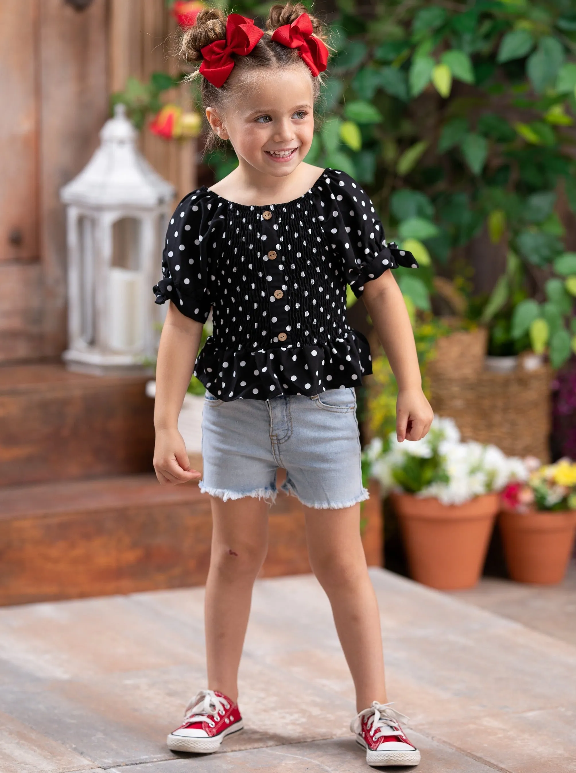 Drop It Like It's Dot Denim Shorts Set