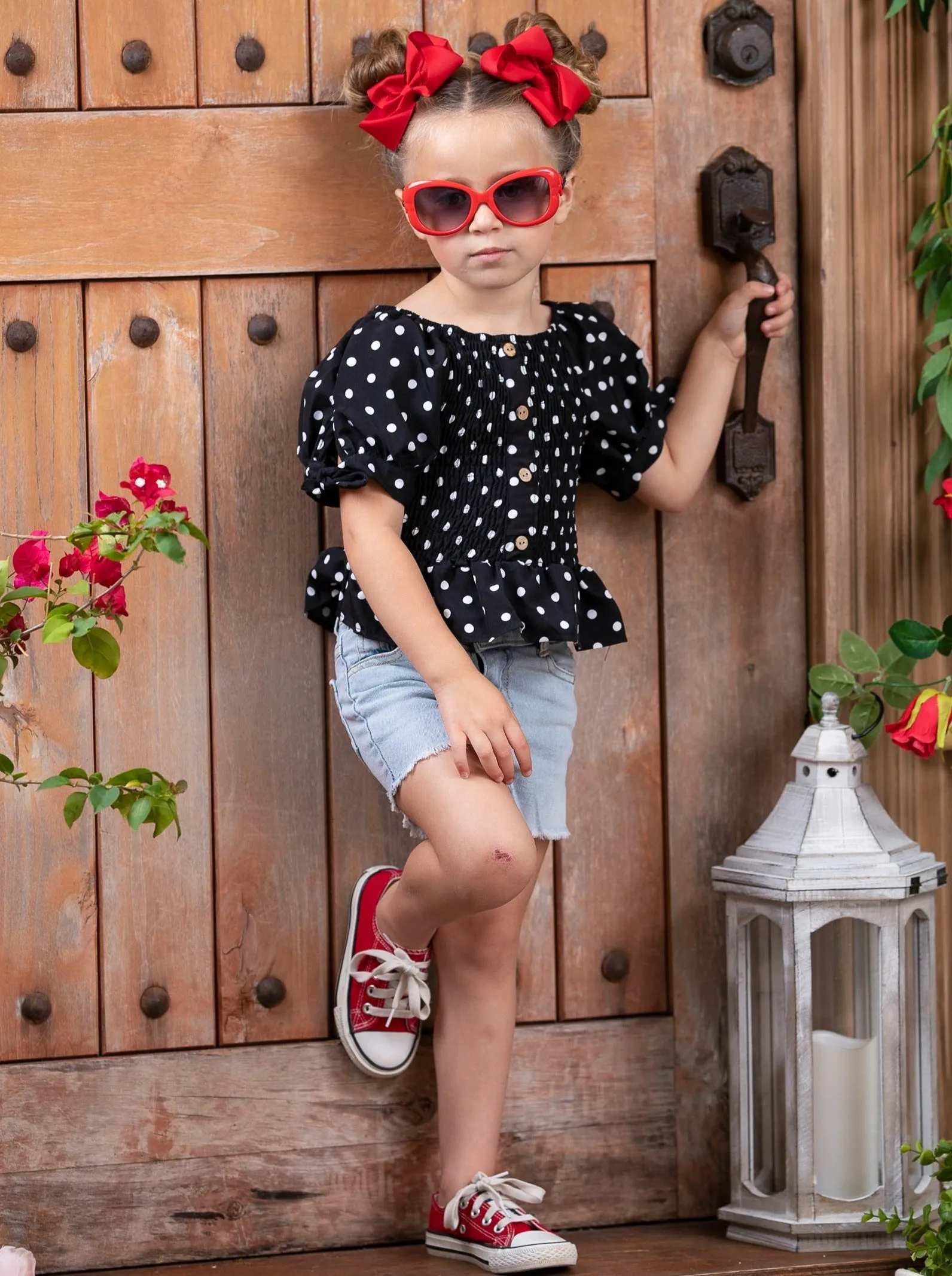 Drop It Like It's Dot Denim Shorts Set